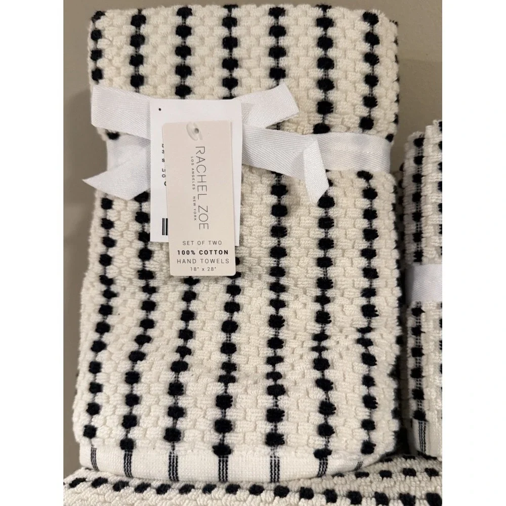 Rachel Zoe 8 piece Black & Cream Towel Set 2 Bath, 2 Hand, 4 Washcloth NEW Soft
